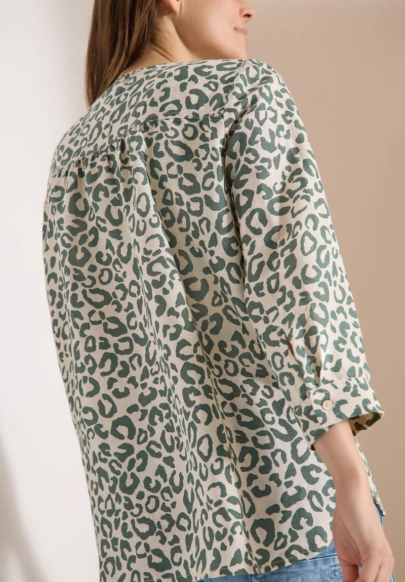 Bluse mit Leo-Muster aus Leinenmix
