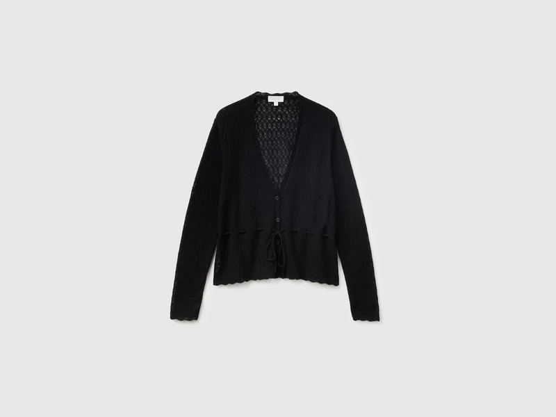 Perforierte Strickjacke aus ultraleichtem Wollmischgewebe