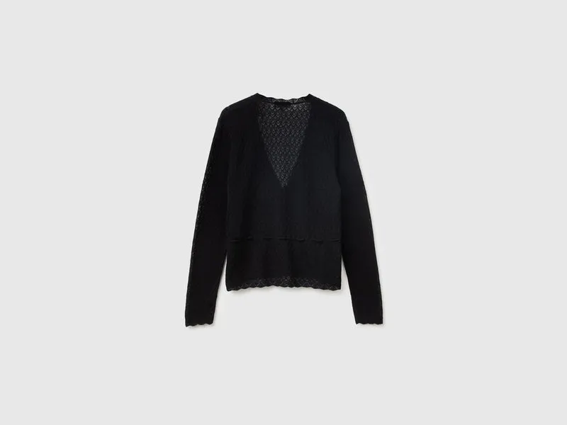 Perforierte Strickjacke aus ultraleichtem Wollmischgewebe