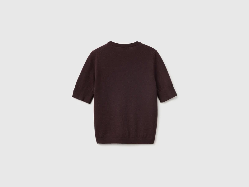 Anthrazitgrauer Kurzarmpullover aus reiner Merinowolle