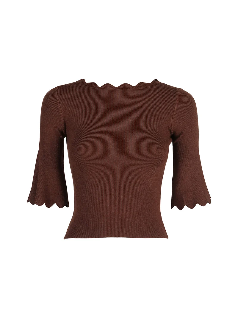 Maglia donna a costine con maniche a campana - moro