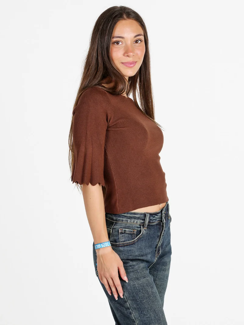 Maglia donna a costine con maniche a campana - moro
