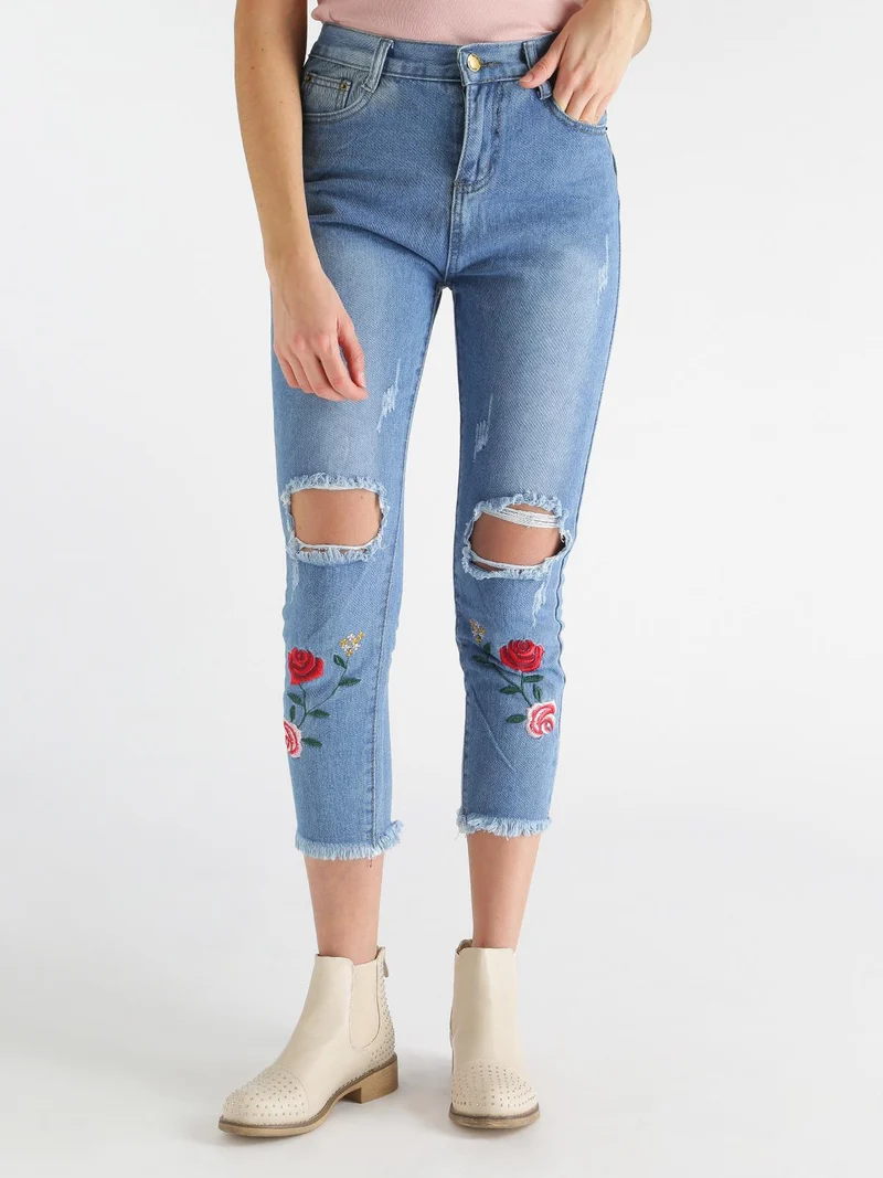 Jeans boyfriend strappati con ricami fiorati - jeans