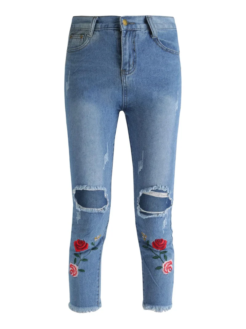 Jeans boyfriend strappati con ricami fiorati - jeans