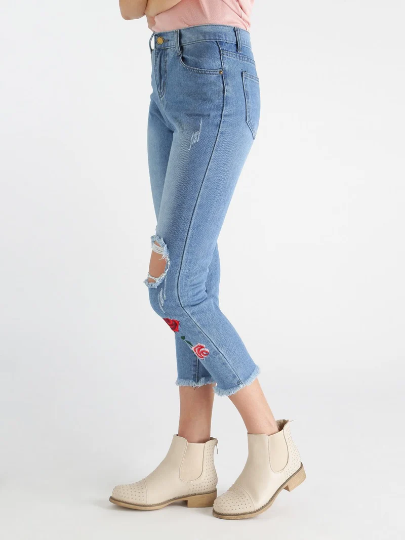 Jeans boyfriend strappati con ricami fiorati - jeans