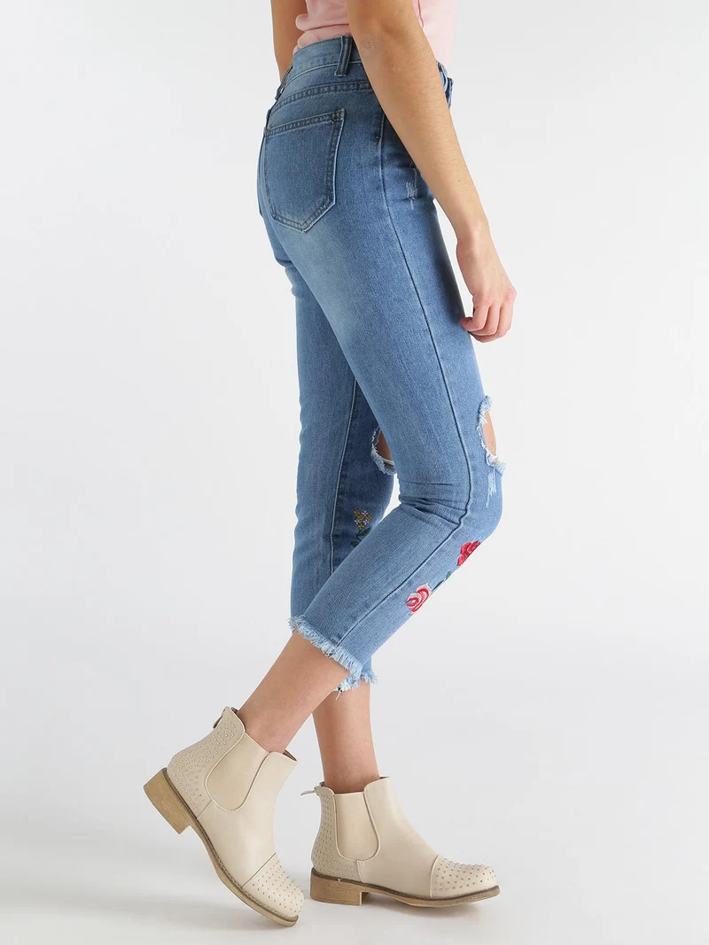 Jeans boyfriend strappati con ricami fiorati - jeans