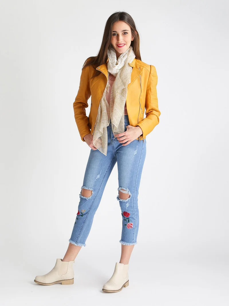 Jeans boyfriend strappati con ricami fiorati - jeans