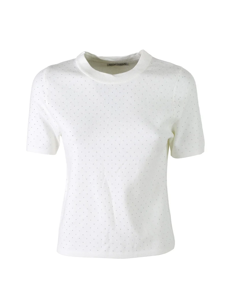 Maglia donna a maniche corte con micro borchie - bianco
