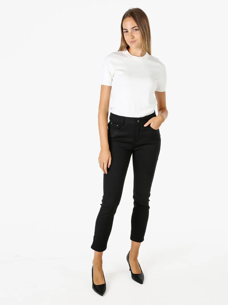Maglia donna a maniche corte con micro borchie - bianco