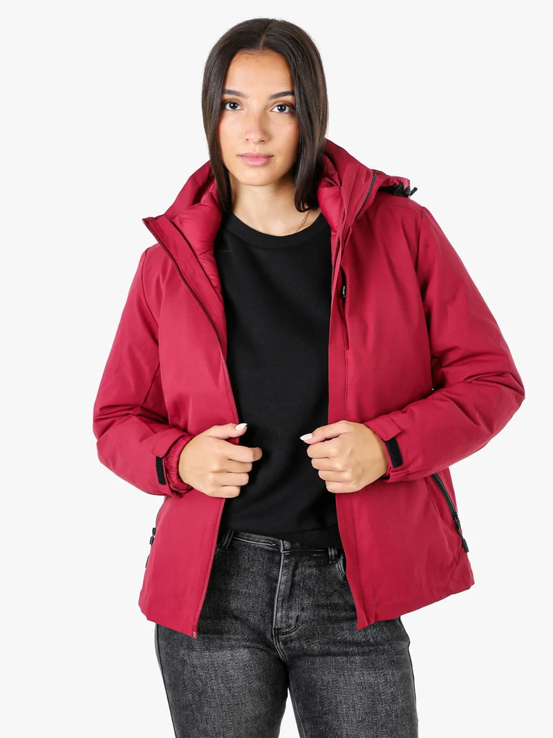 Giubbotto imbottito da donna 2 in 1 con cappuccio e zip - bordeaux