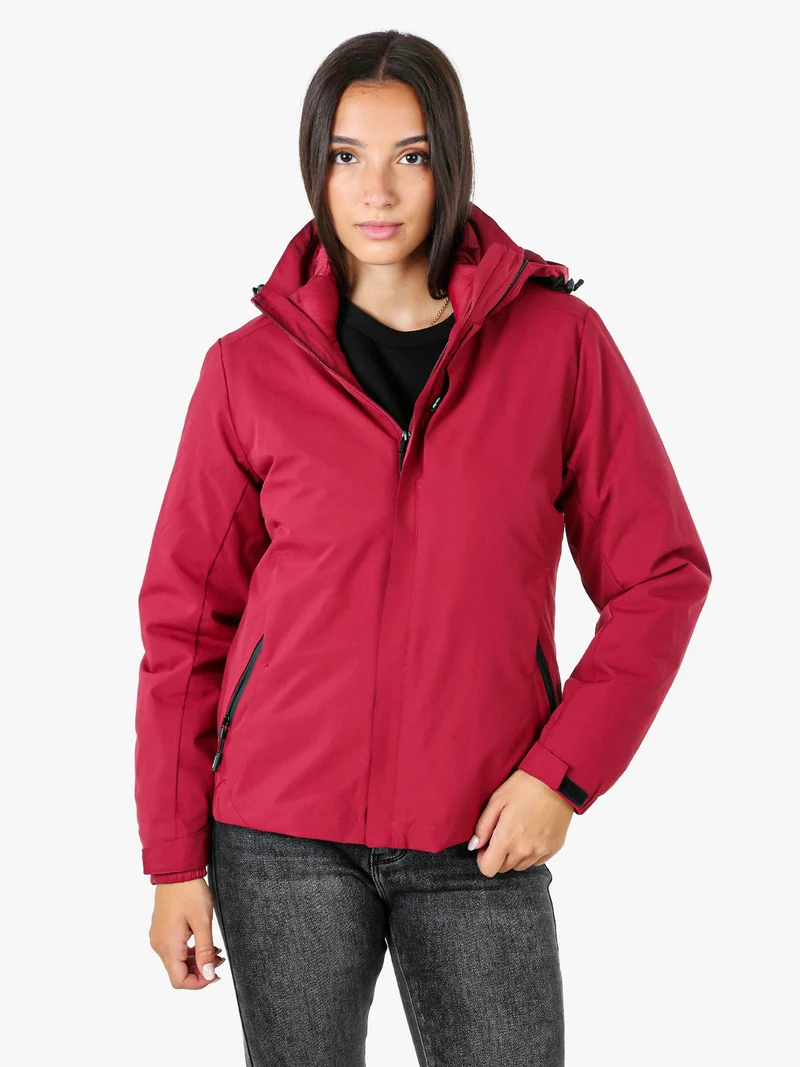 Giubbotto imbottito da donna 2 in 1 con cappuccio e zip - bordeaux