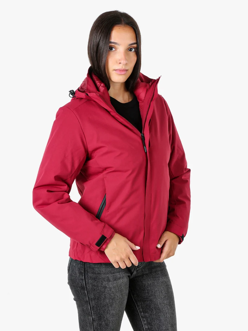 Giubbotto imbottito da donna 2 in 1 con cappuccio e zip - bordeaux