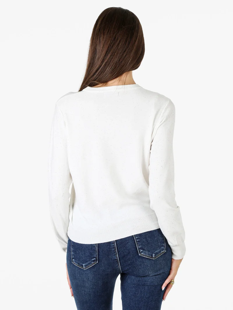 Cardigan donna in maglia con bottoni e paillettes - bianco