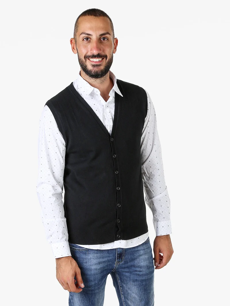 Gilet da uomo in maglia con bottoni - nero