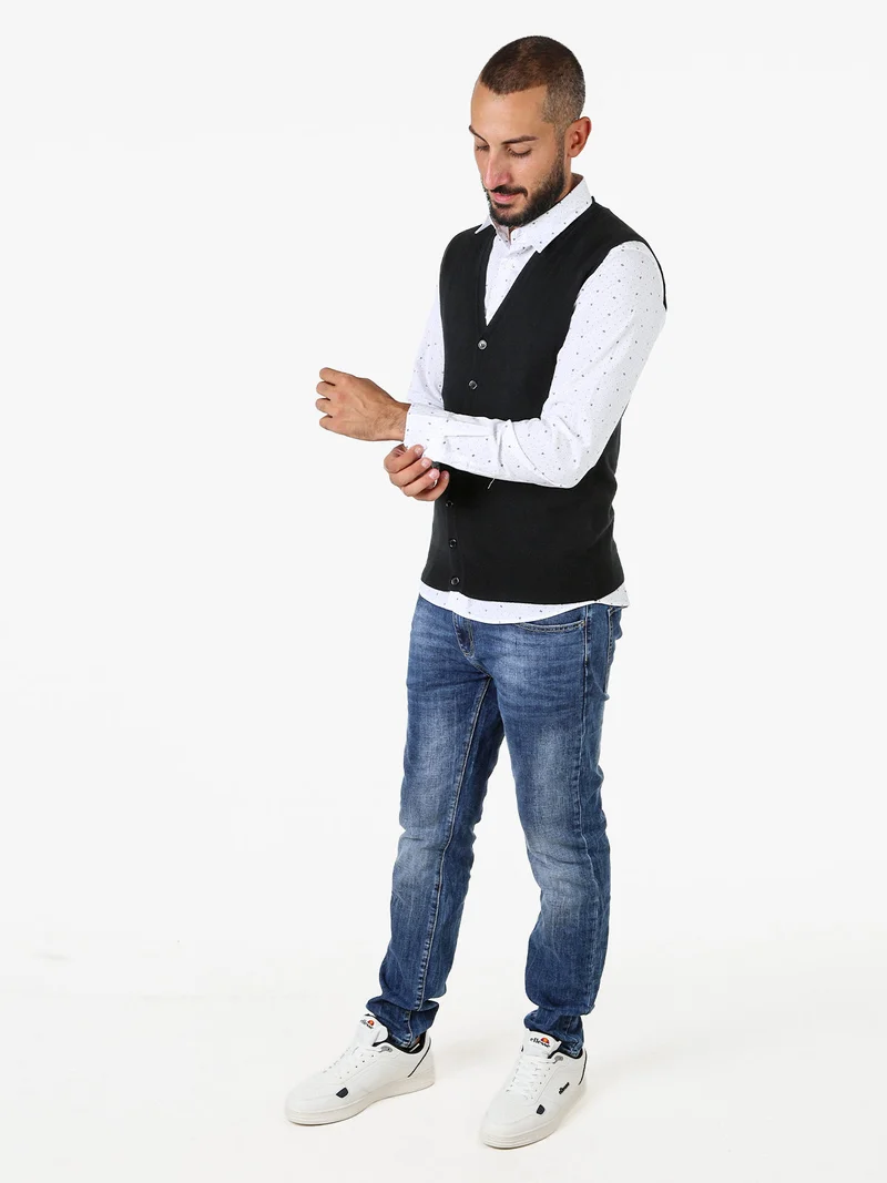 Gilet da uomo in maglia con bottoni - nero