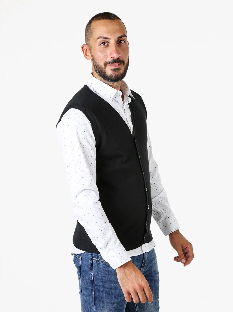 Gilet da uomo in maglia con bottoni - nero
