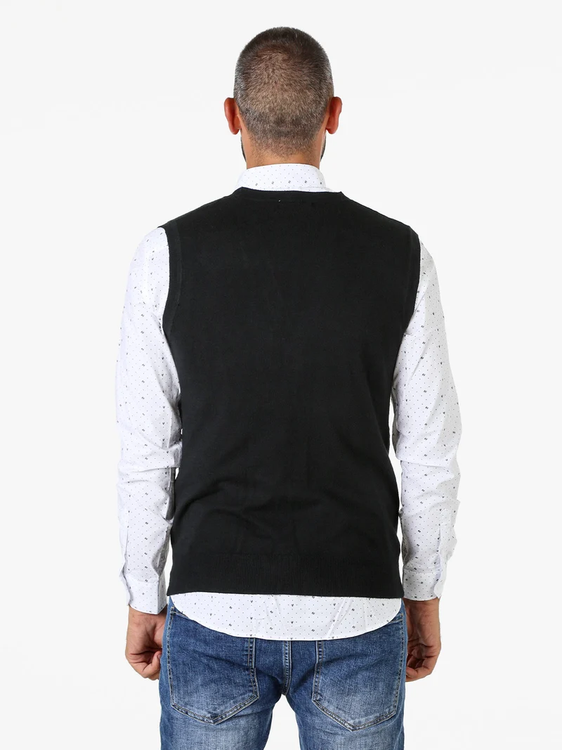 Gilet da uomo in maglia con bottoni - nero