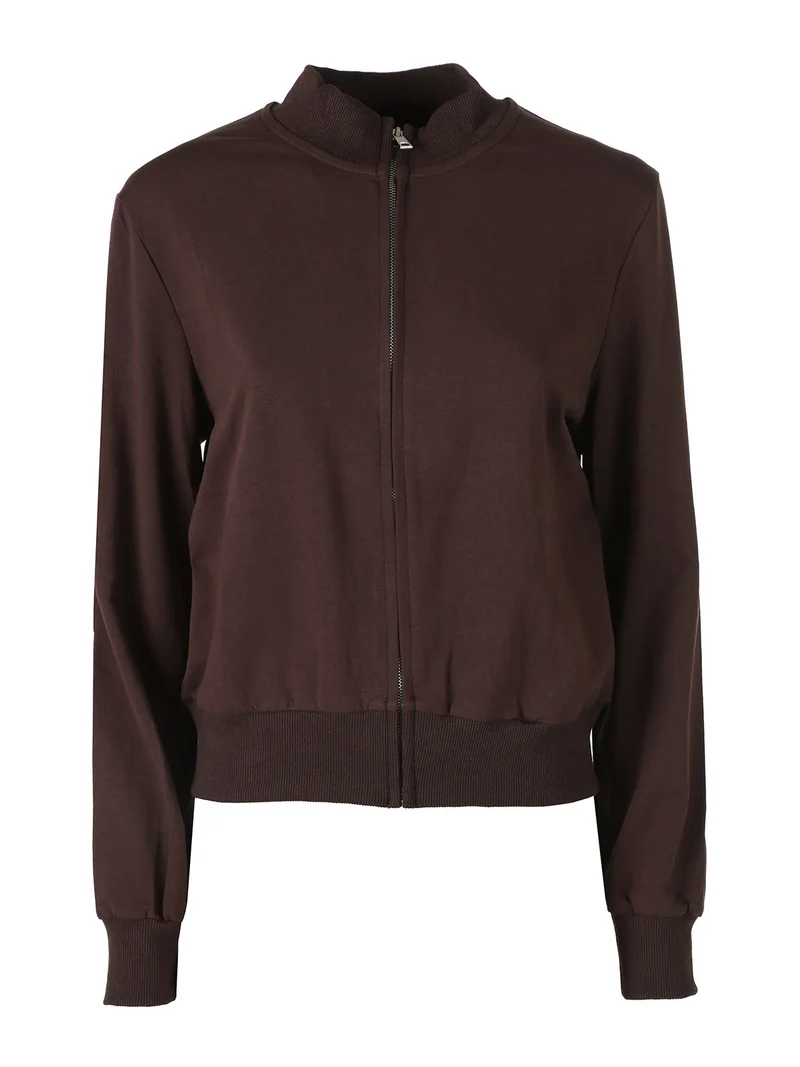Felpa donna in cotone con zip - moro