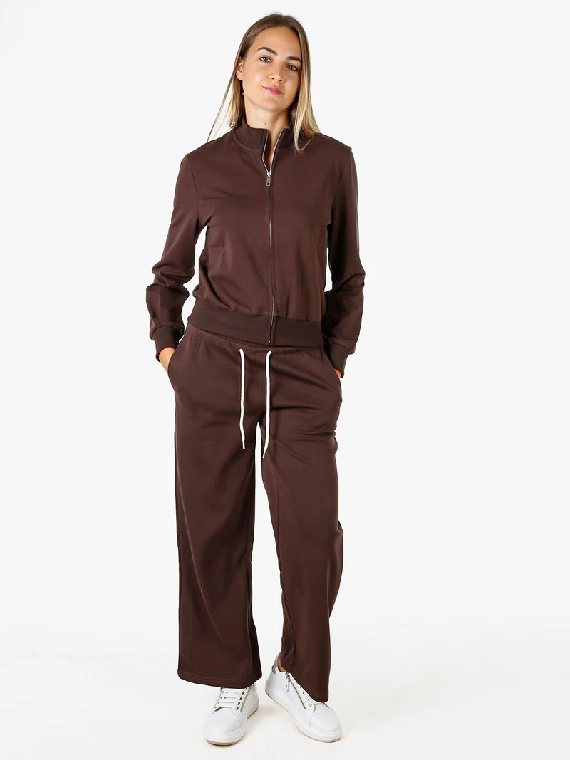 Felpa donna in cotone con zip - moro