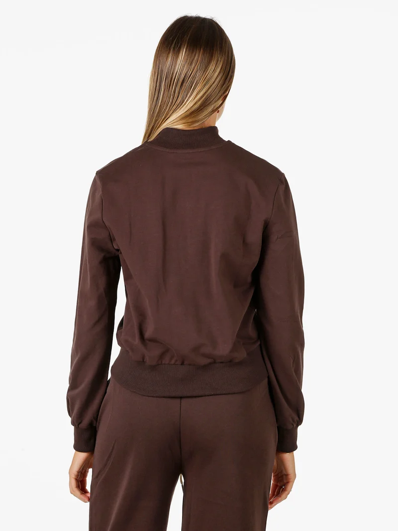 Felpa donna in cotone con zip - moro