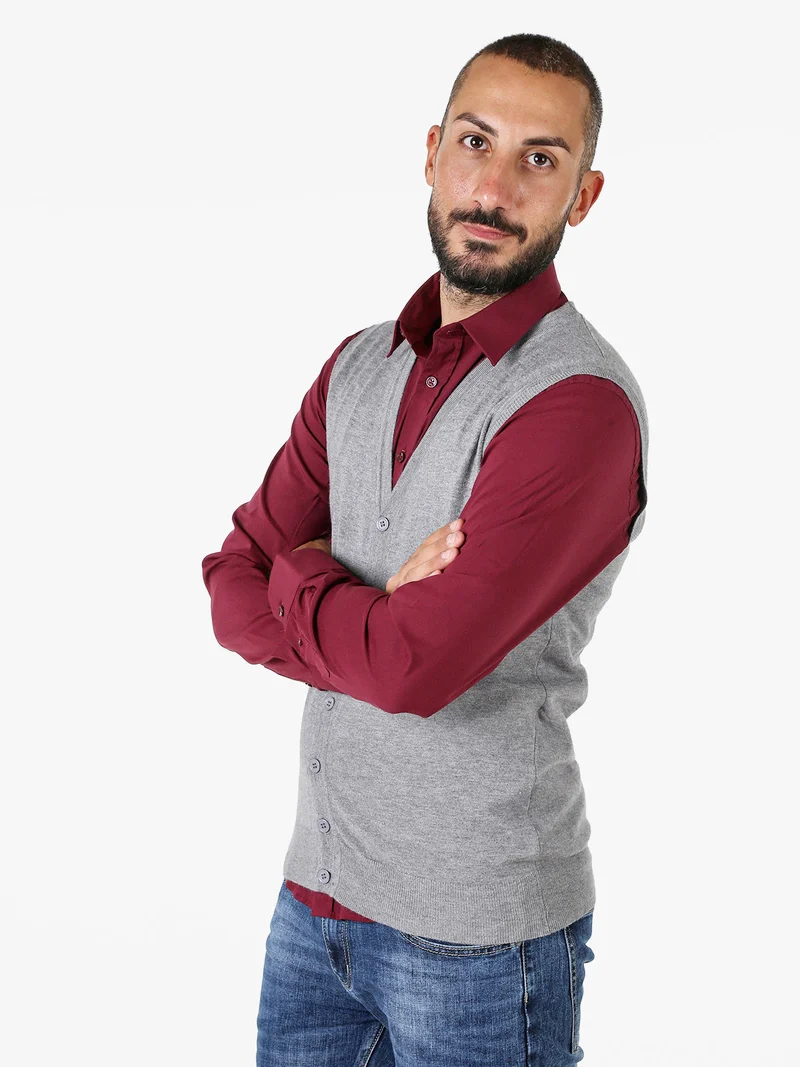 Gilet da uomo in maglia con bottoni - grigio
