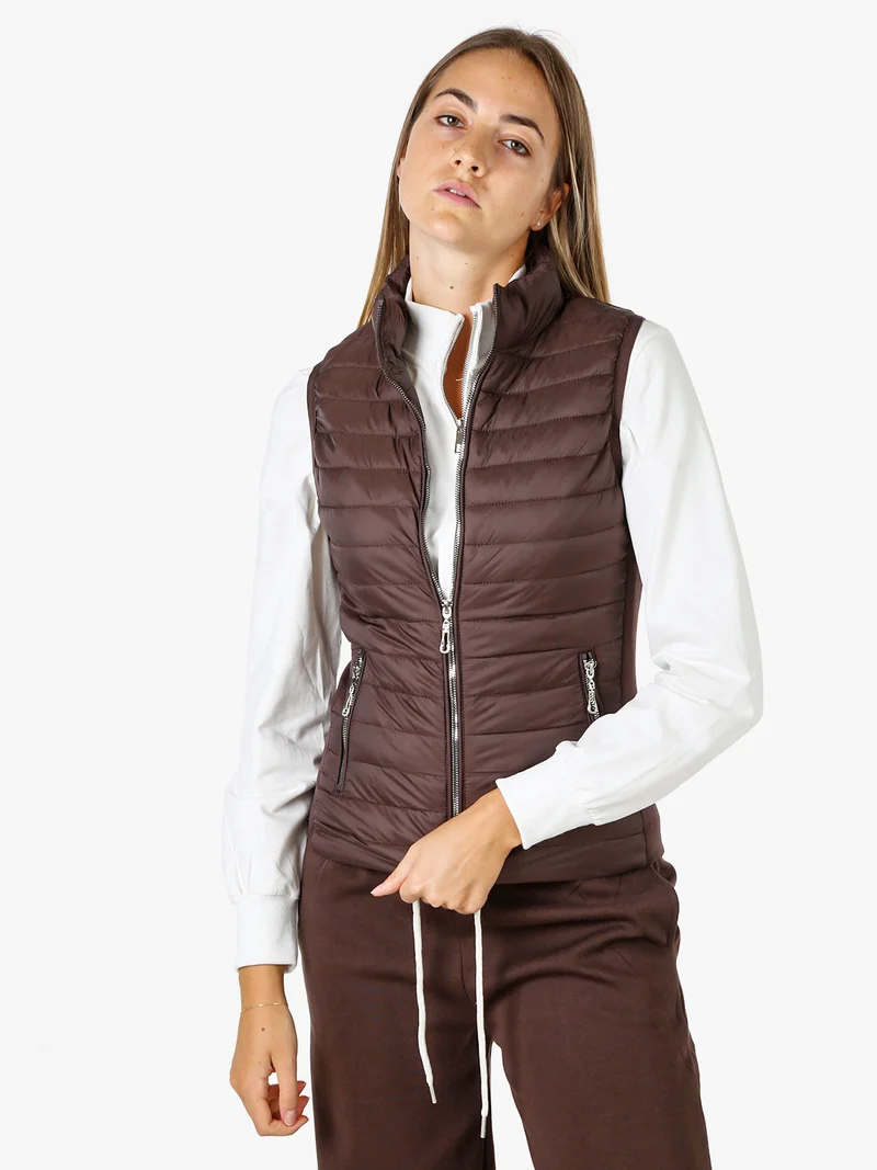 Gilet donna imbottito con chiusura zip - moro