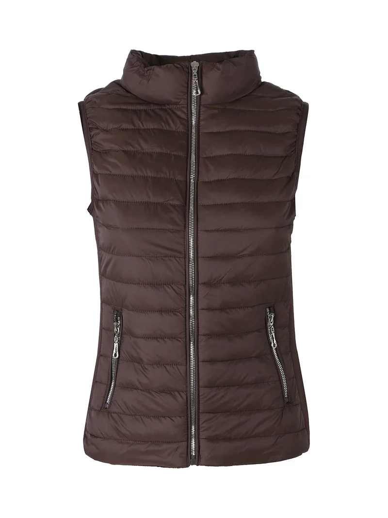 Gilet donna imbottito con chiusura zip - moro