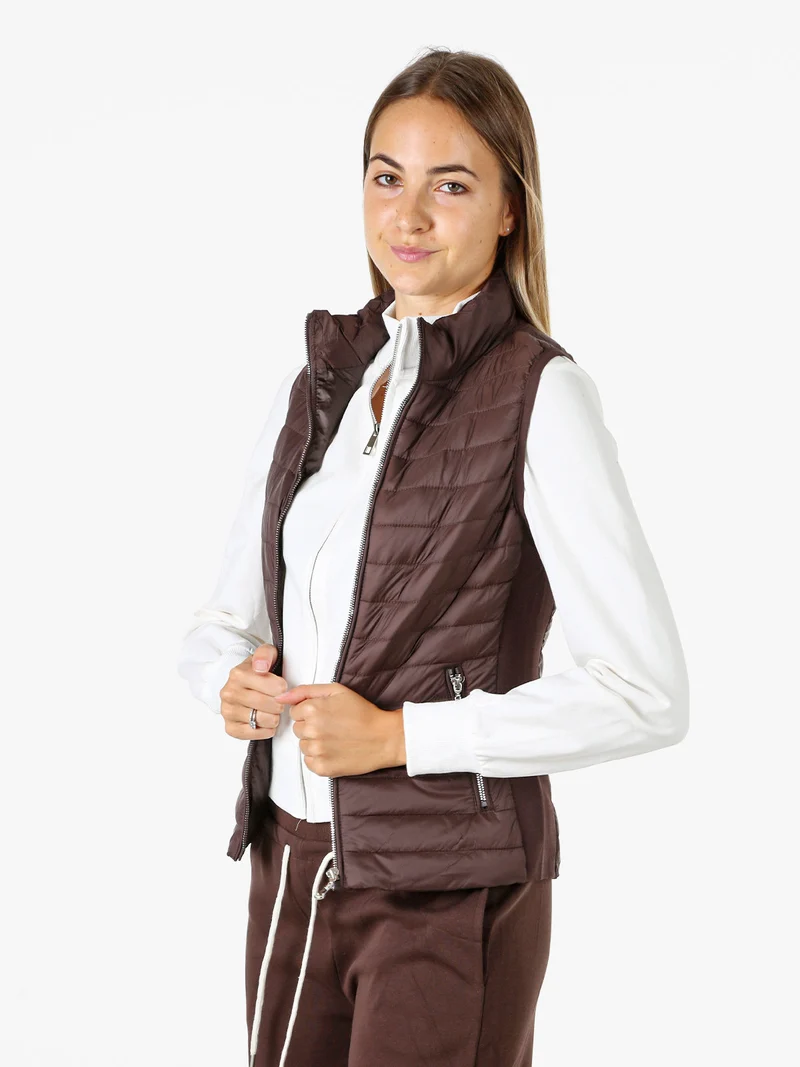Gilet donna imbottito con chiusura zip - moro
