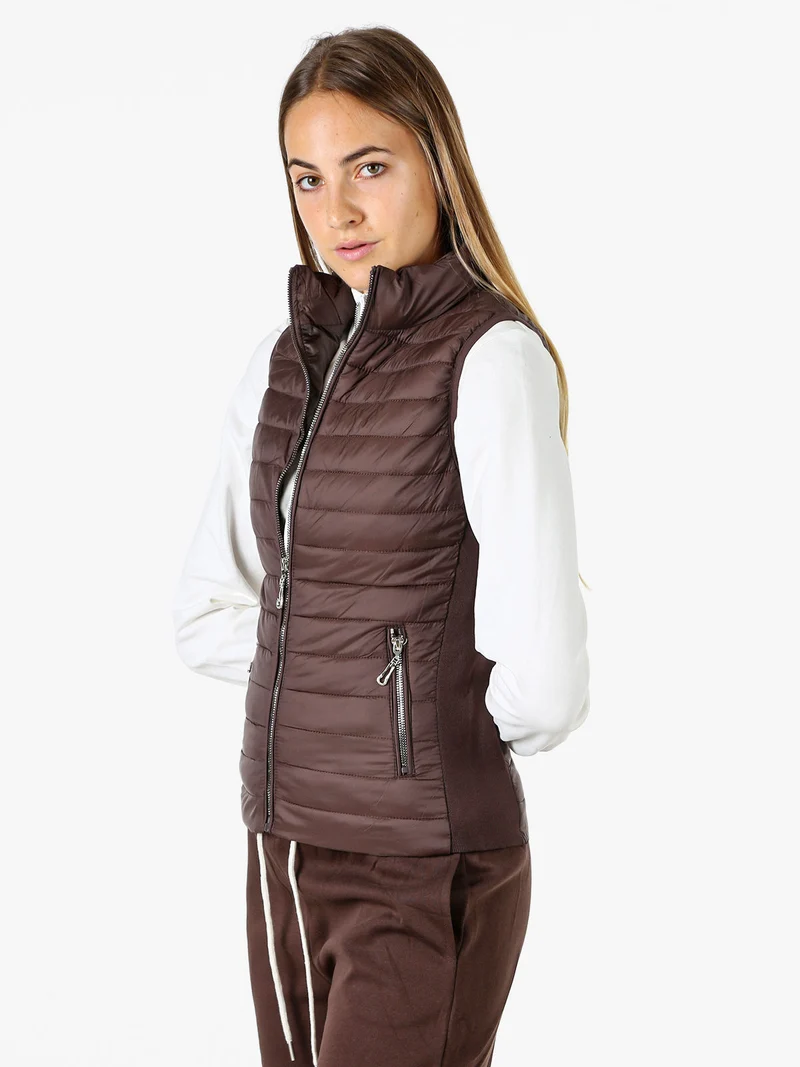 Gilet donna imbottito con chiusura zip - moro