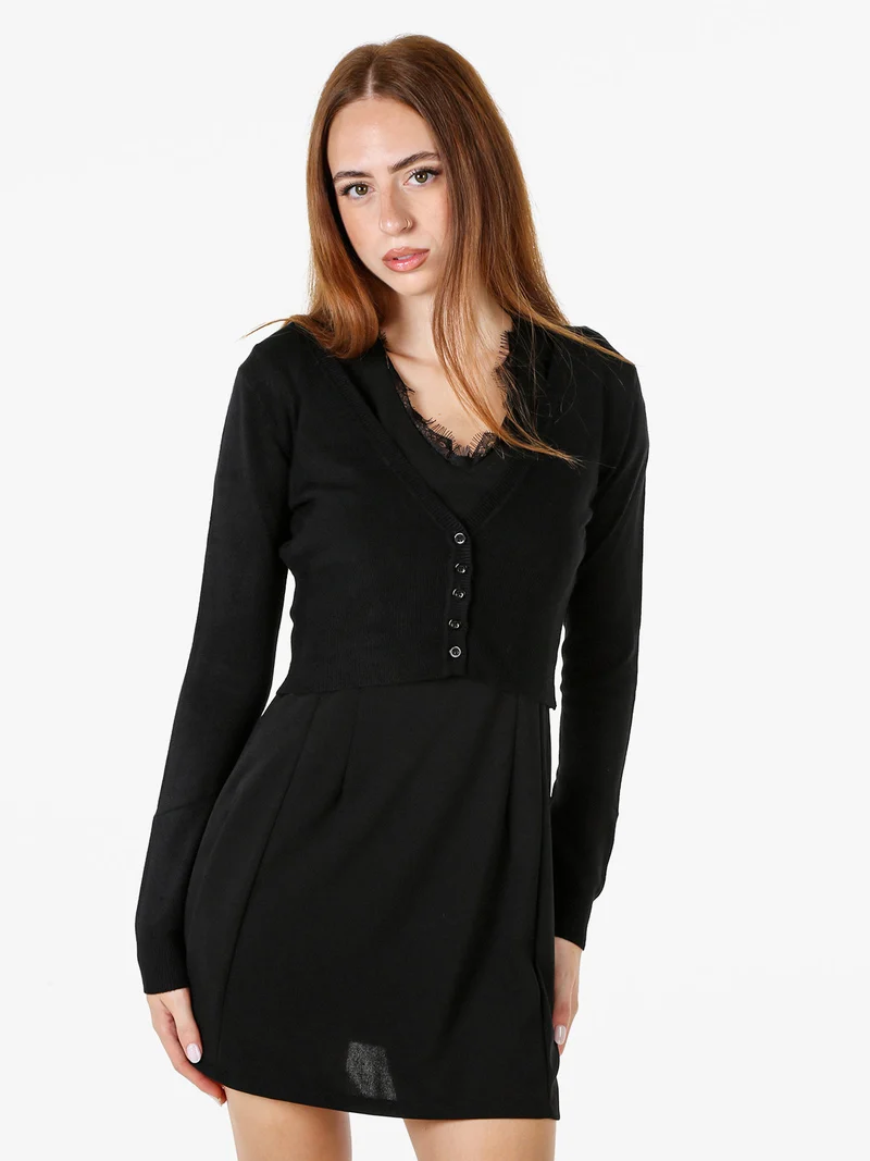 Cardigan donna cropped con scollo a V - nero