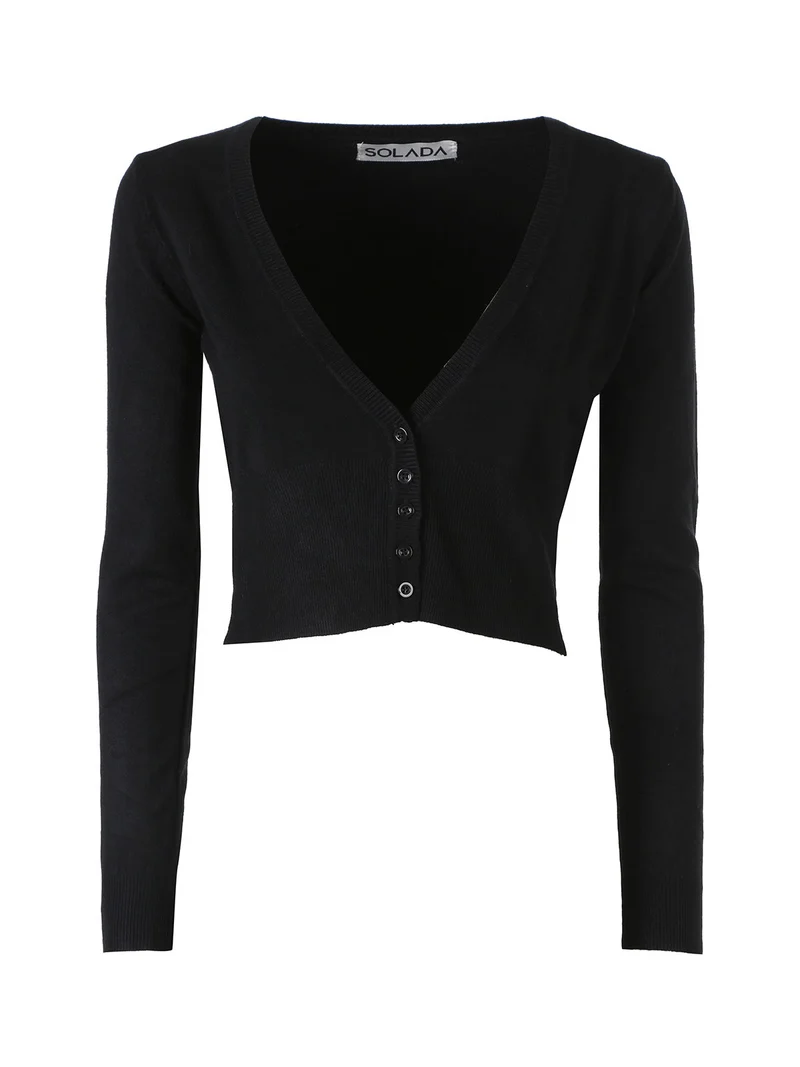 Cardigan donna cropped con scollo a V - nero