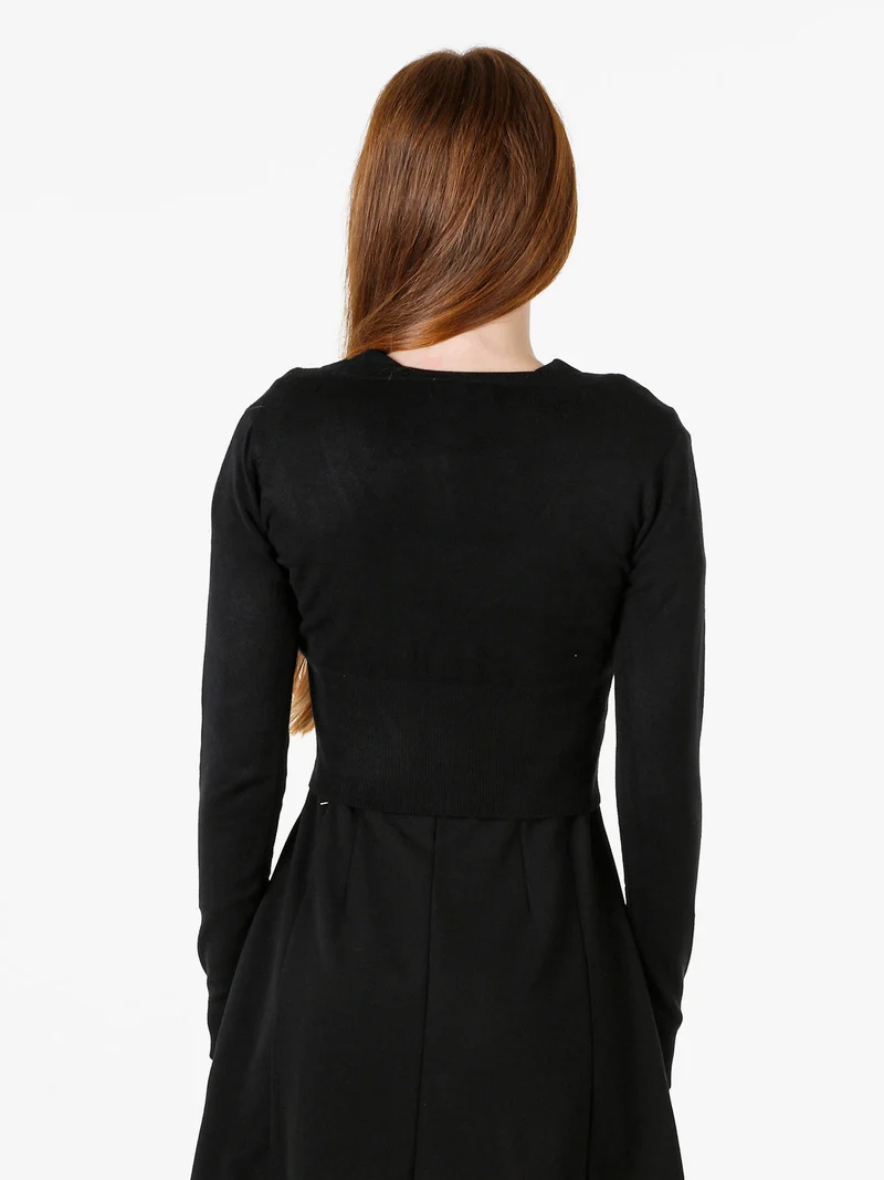 Cardigan donna cropped con scollo a V - nero
