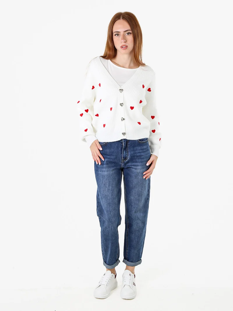 Cardigan da donna in maglia con bottoni a cuore - bianco