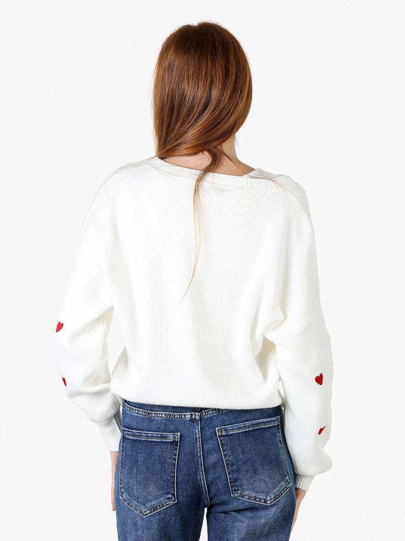 Cardigan da donna in maglia con bottoni a cuore - bianco