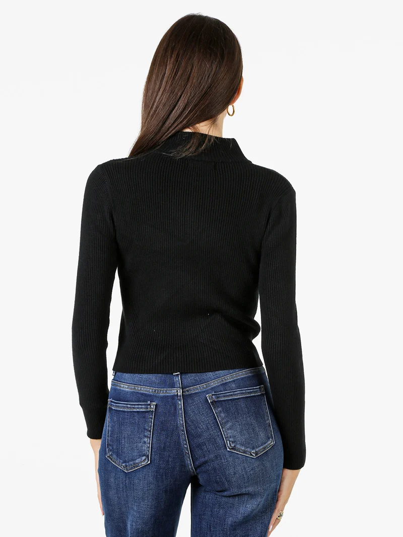 Cardigan donna in maglia a coste con zip - nero