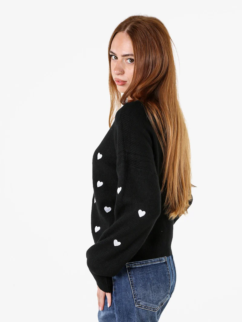 Cardigan da donna in maglia con bottoni a cuore - nero