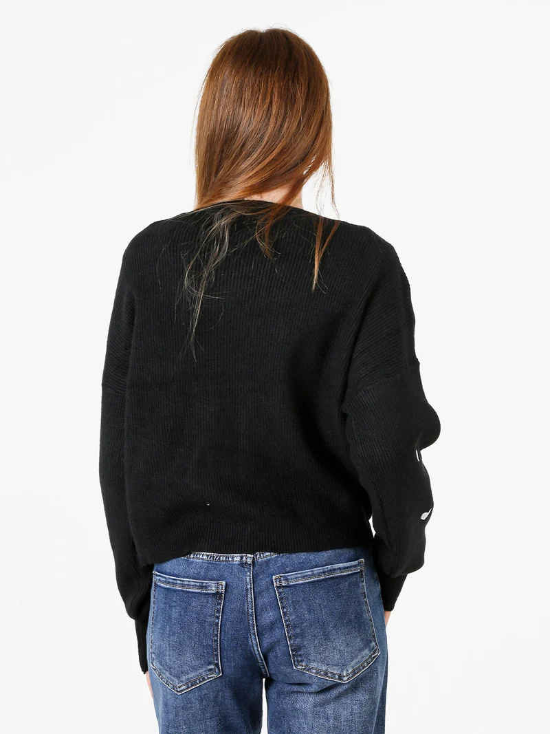 Cardigan da donna in maglia con bottoni a cuore - nero