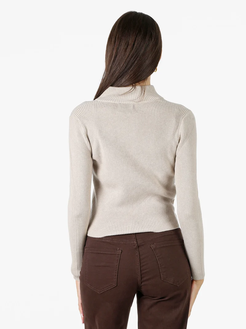 Cardigan donna in maglia a coste con zip - beige