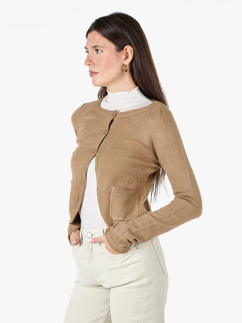 Cardigan donna in maglia con bottoni - khaki