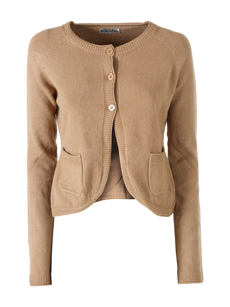 Cardigan donna in maglia con bottoni - khaki