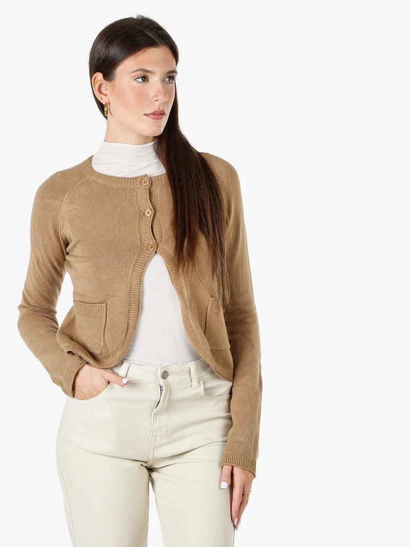 Cardigan donna in maglia con bottoni - khaki