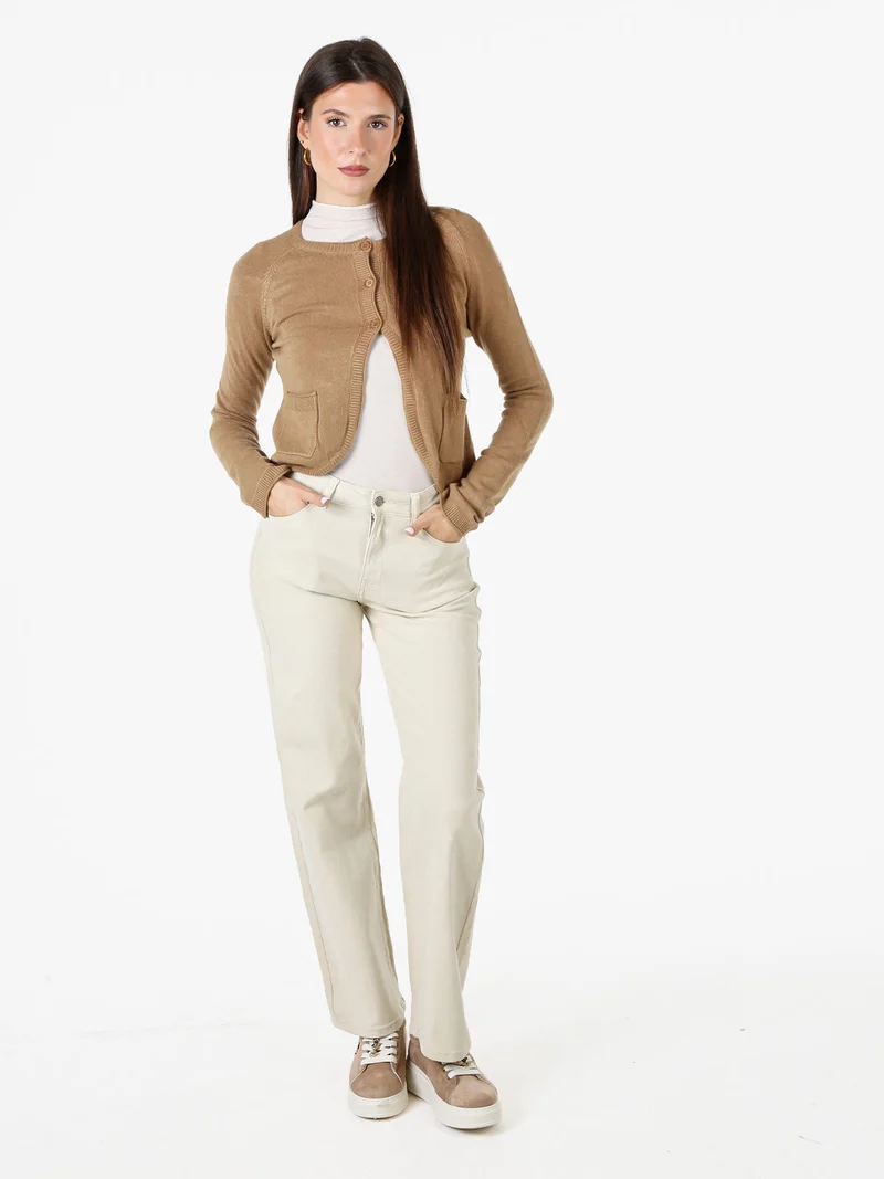 Cardigan donna in maglia con bottoni - khaki