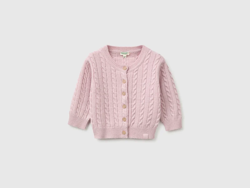 Strickjacke aus Wollmischgewebe mit Zöpfen