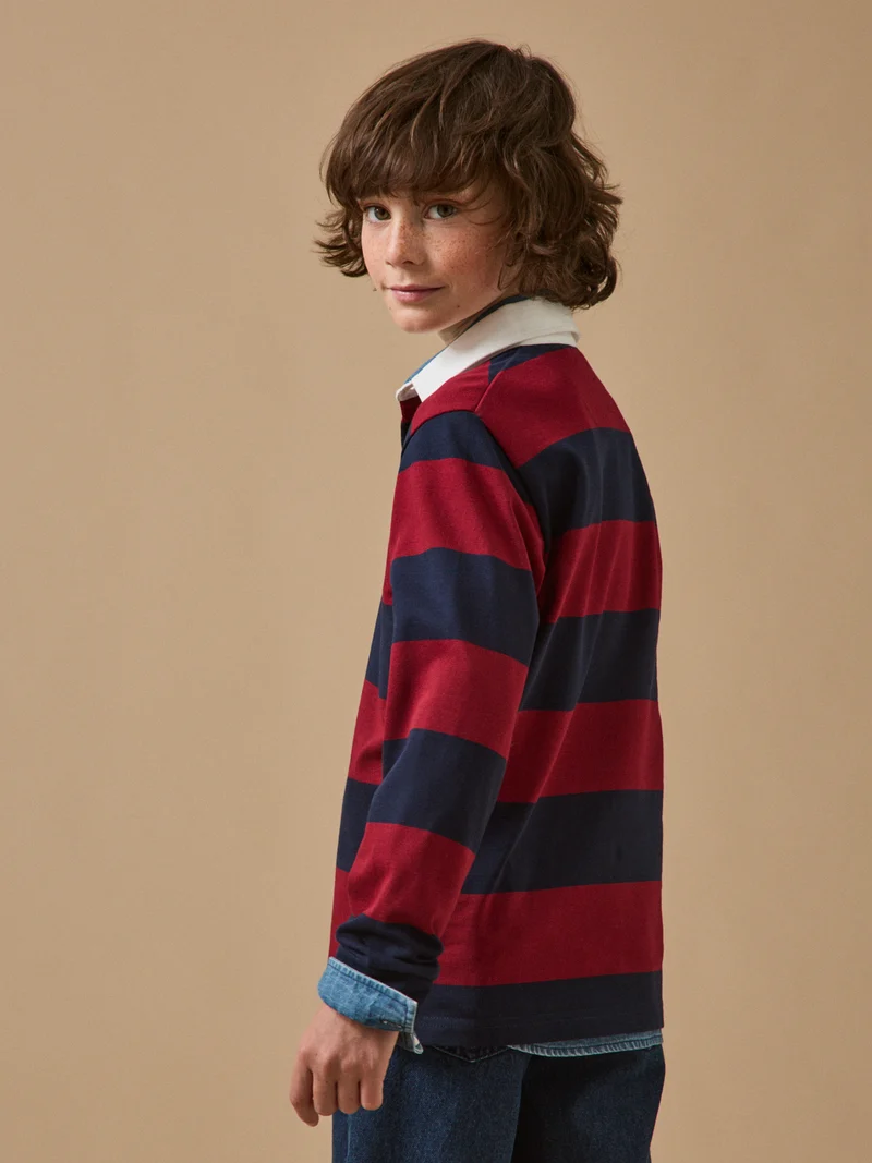 Jungen Rugby-Poloshirt, gestreift