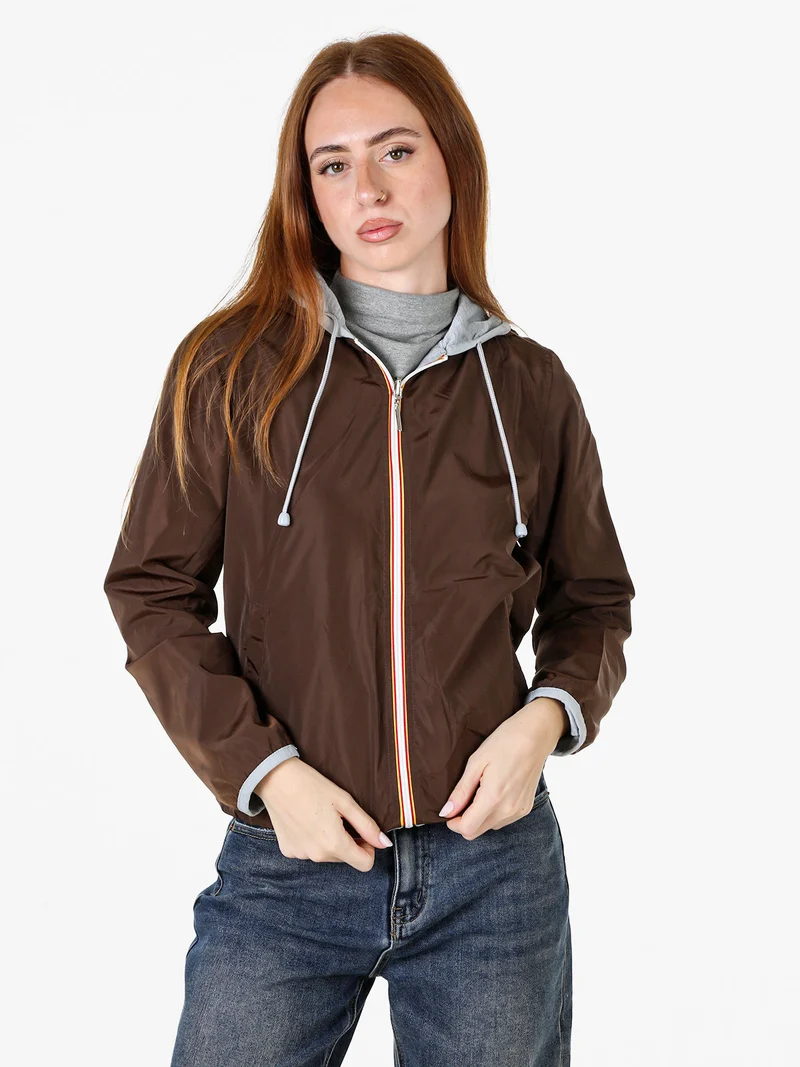 Giacca a vento da donna reversibile con cappuccio - moro