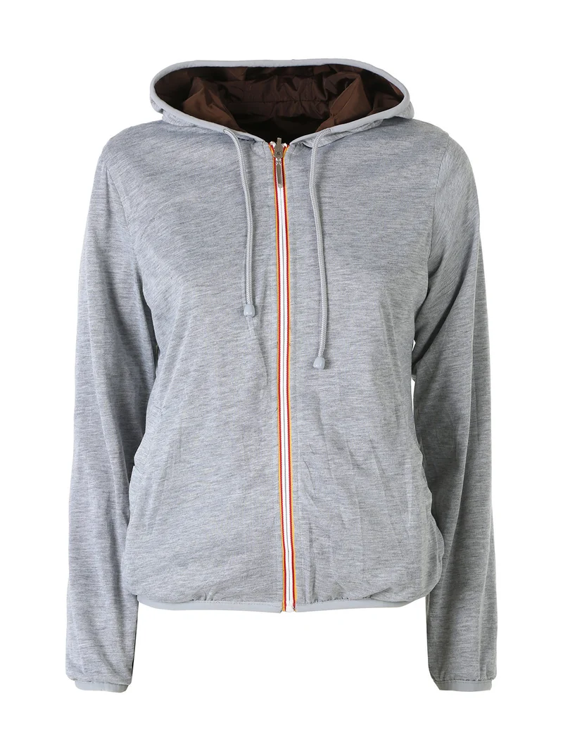 Giacca a vento da donna reversibile con cappuccio - moro
