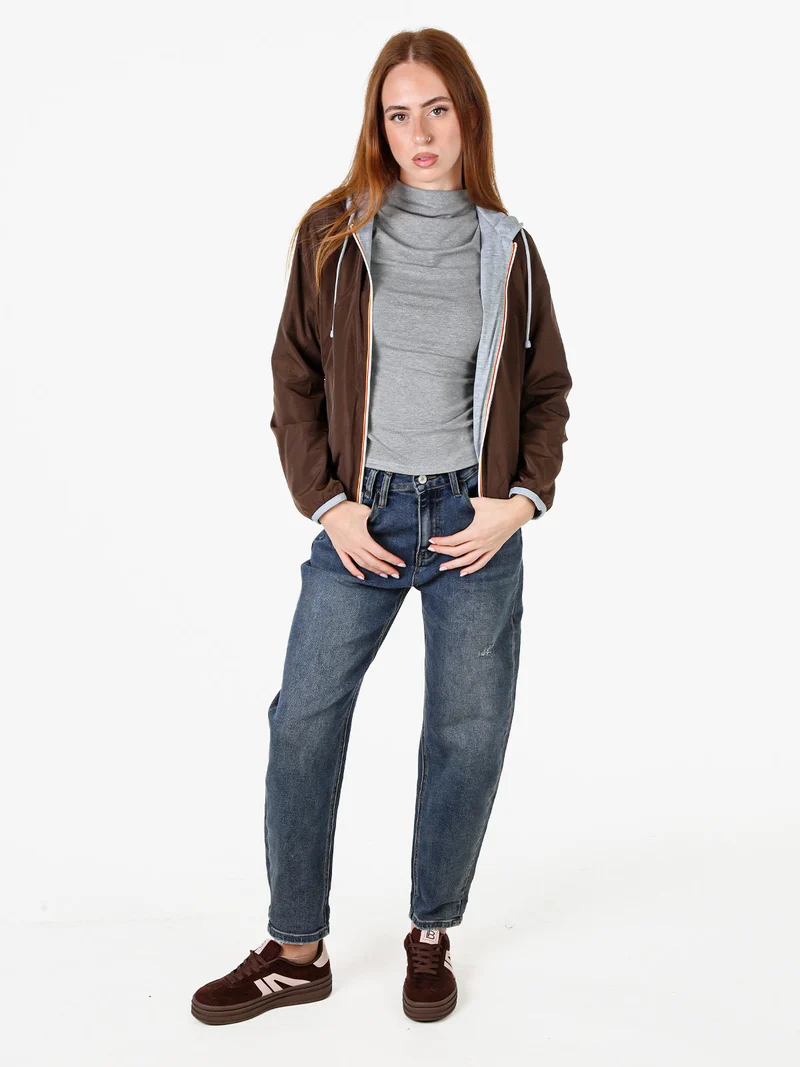 Giacca a vento da donna reversibile con cappuccio - moro