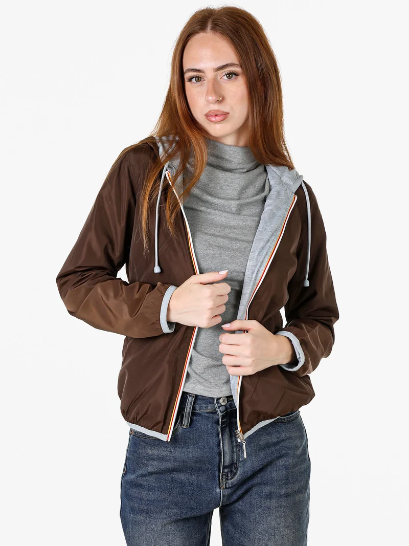 Giacca a vento da donna reversibile con cappuccio - moro