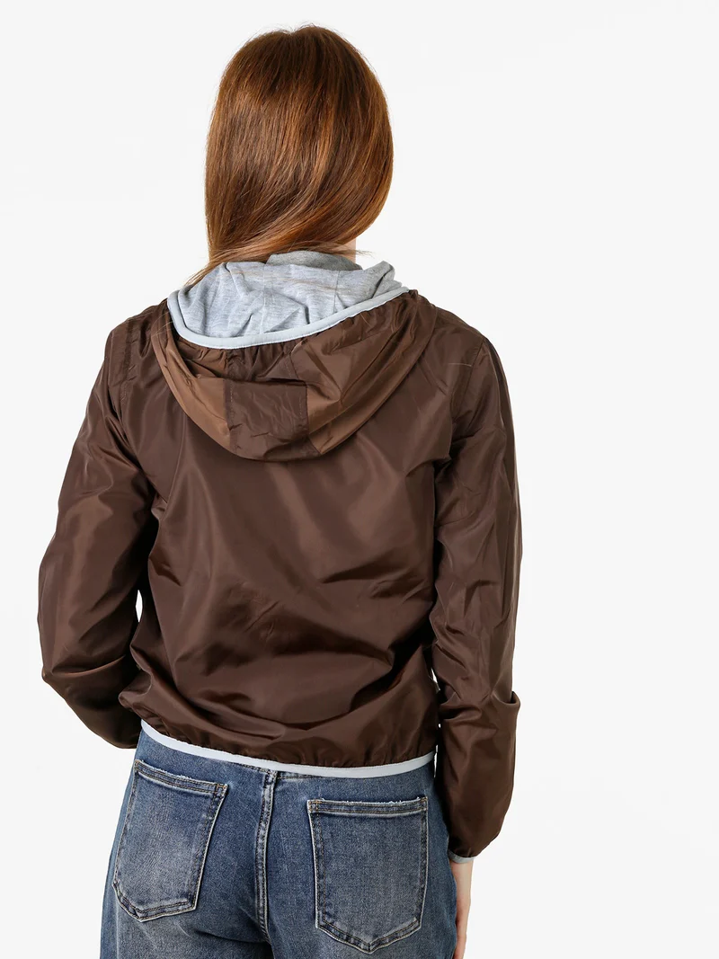 Giacca a vento da donna reversibile con cappuccio - moro