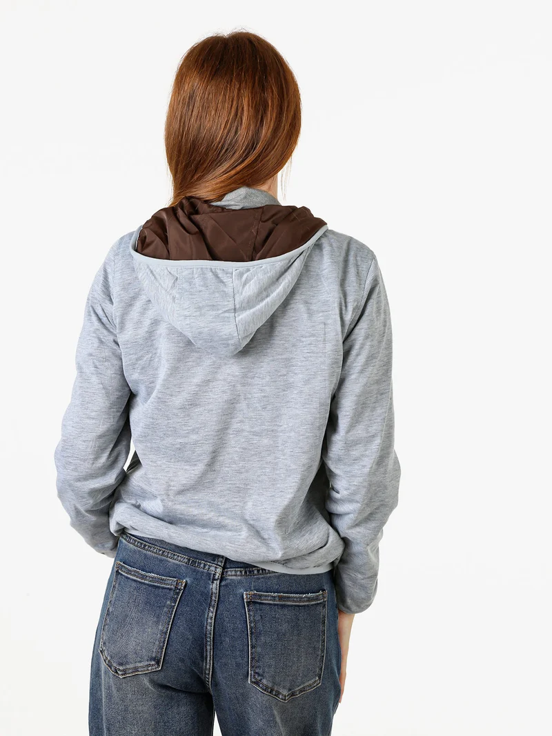 Giacca a vento da donna reversibile con cappuccio - moro